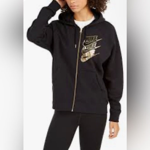 Nike Sportswear Women's Hoodie Shine Metallic Logo Black Athletic Full Zip* XL - Picture 1 of 11